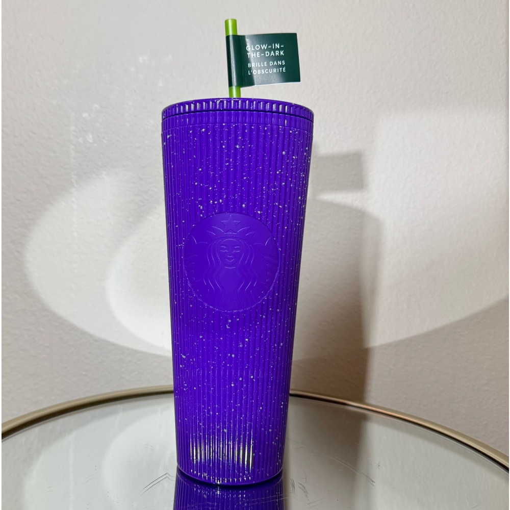 New Starbucks 2024 Purple Pleated Speckled Glow in the Dark Halloween Tumbler
